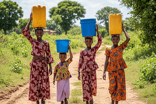 Young African Girls Carrying water