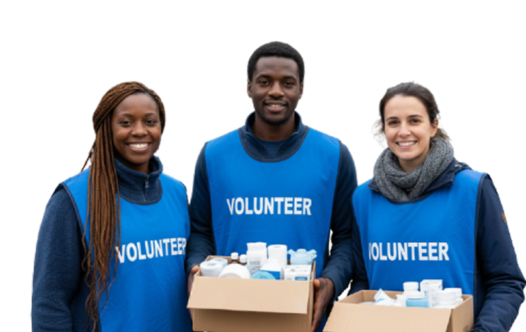three adults smiling while standing
