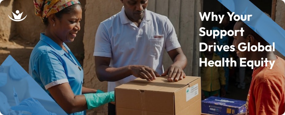 A diverse group of supporters placing envelopes and donations into a box to fund life-saving vaccine programs in 2026.