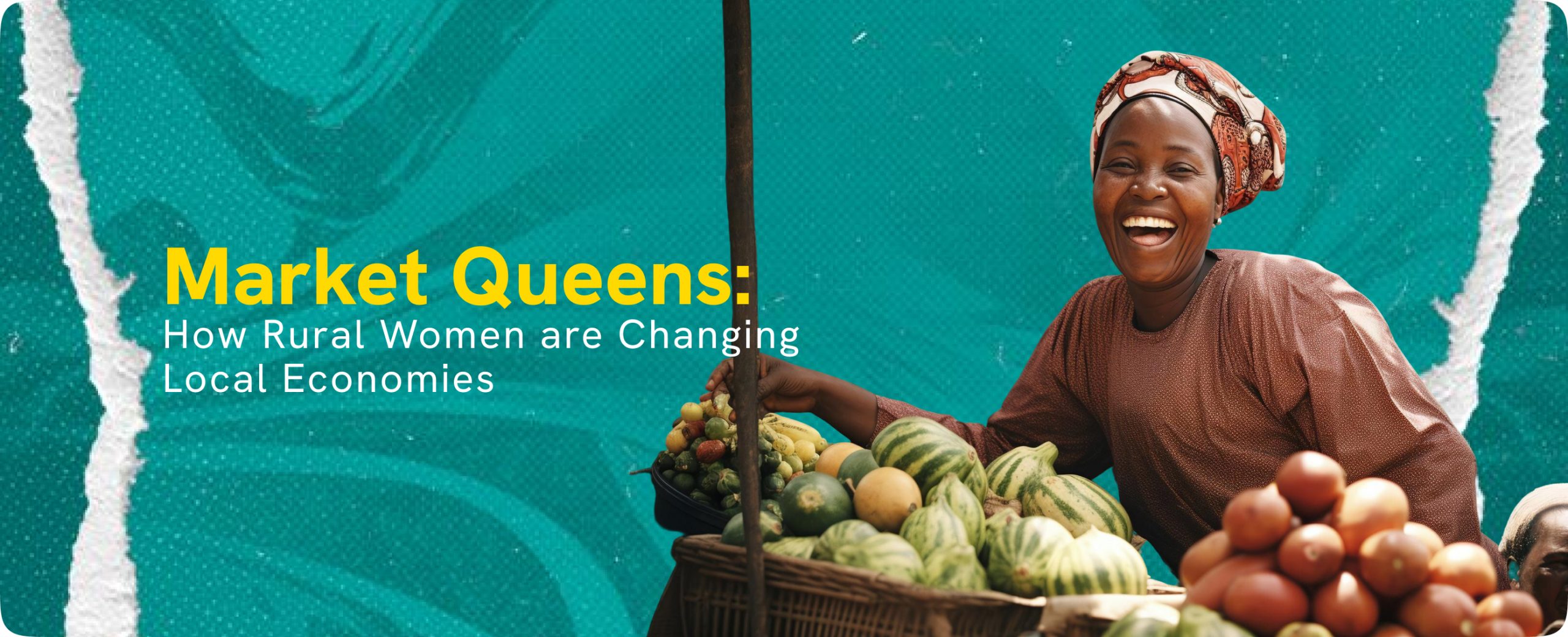 A smiling African woman selling produce in a local market, illustrating how rural women are changing local economics through entrepreneurship.