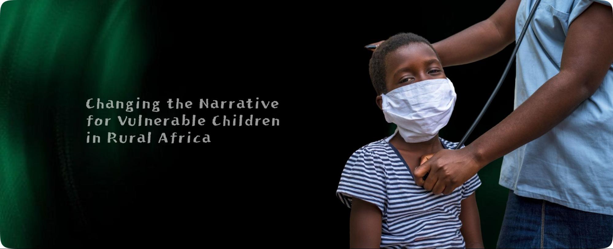 A doctor using a stethoscope to provide a medical checkup for a vulnerable child in rural Africa.