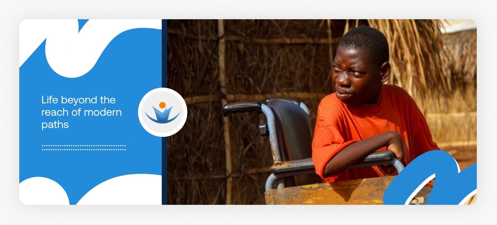 A young boy with physical disabilities sitting in an old wheelchair with a pitiful expression, highlighting the desperate need for support for physically challenged people in Africa in 2026.