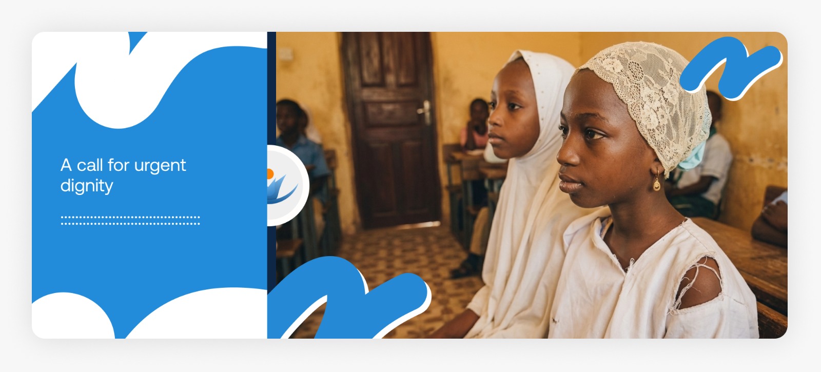 A young schoolgirl sitting in class wearing a noticeably torn uniform, illustrating the reality that most children had worn thorn uniforms before our outreach intervention.