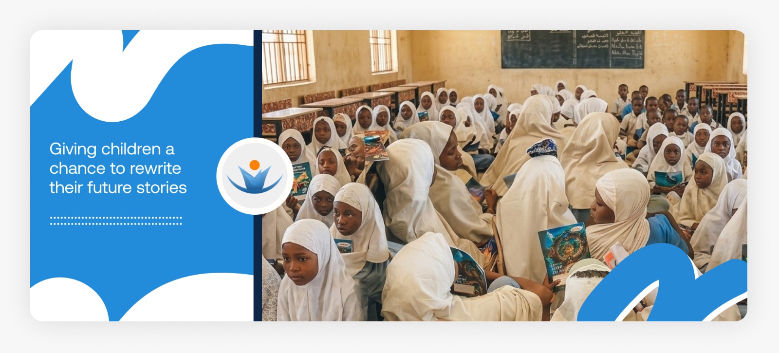 Young primary school students sitting on the classroom floor with their new books, highlighting how impactful education can be in Africa when they receive essential resources.