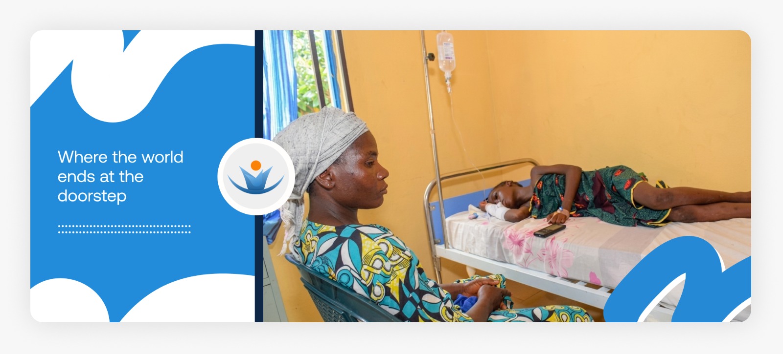 An anxious mother sits by her sick child’s hospital bed in a rural clinic, showing the need for support for bedridden women in Africa and their families.